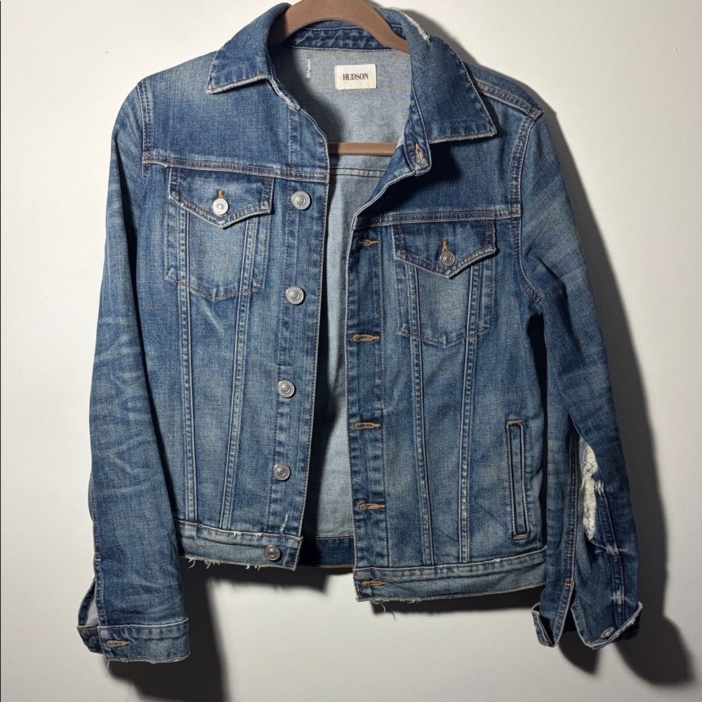 Hudson Blue Denim Jean Distressed Jacket - S - 98% Cotton